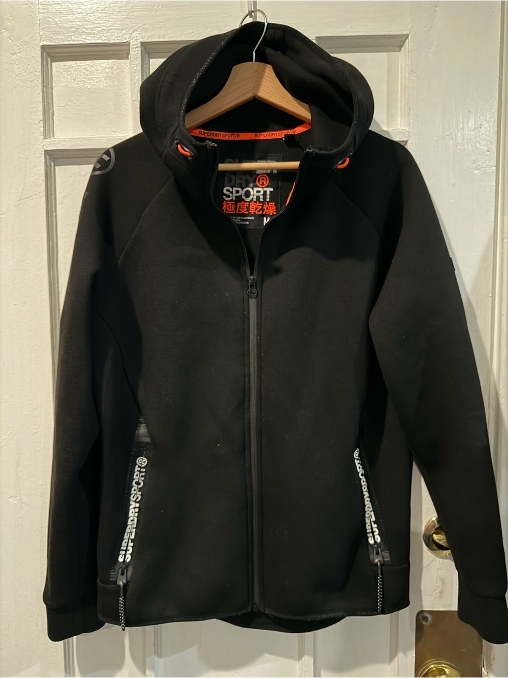 Superdry Black Hooded Zip-Up Sport Jacket with Orange Trim